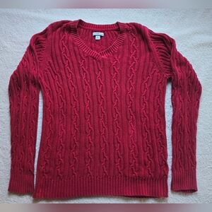 Croft & Barrow 100% Cotton Women's V-Neck Raspberry Red Sweater Sz M